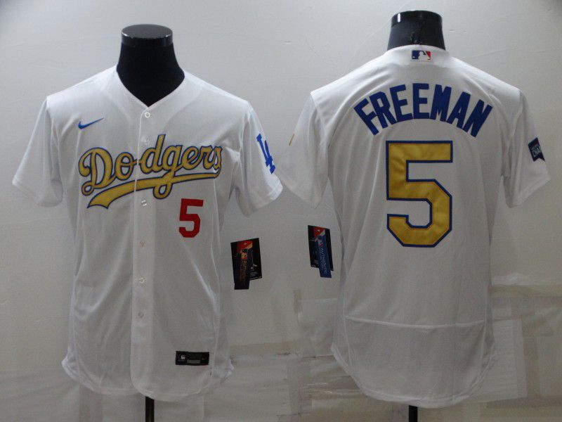 Men Los Angeles Dodgers #5 Freddie Freeman White Champion gold character Nike Elite 2022 MLB Jersey